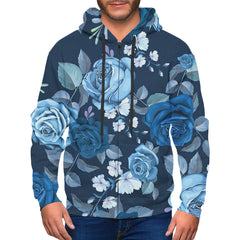 Blue Roses Zip Up Hoodie