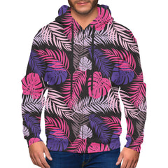 Tropical Leaves Zip Up Hoodie